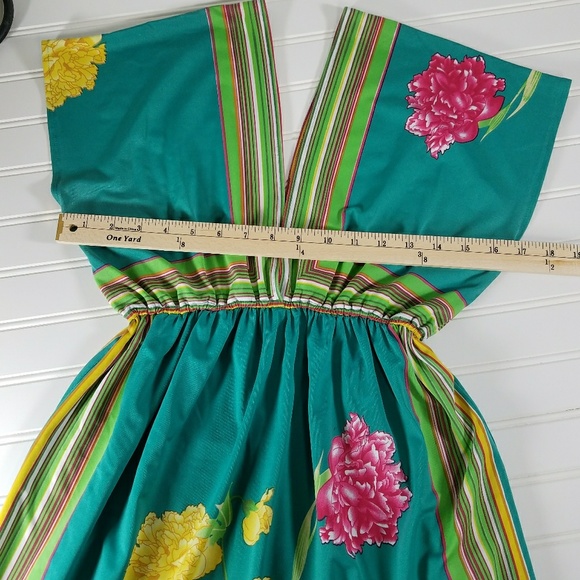 Floral Print Empire Waist Plunge Neckline Dress M - Picture 4 of 8